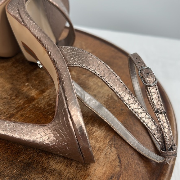 Sam Edelman Shoes Wm 9.5 Metallic Leather Heels Strappy Sandals Reptile Snake - Picture 8 of 13